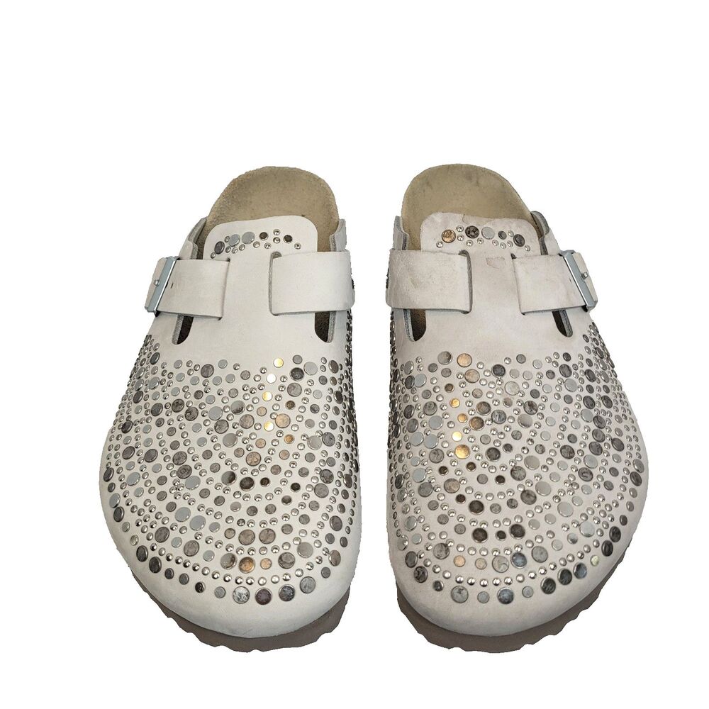 Rare Birkenstock Boston Rivets / Studs Taupe Soft Suede Leather Women's 10 EU 41